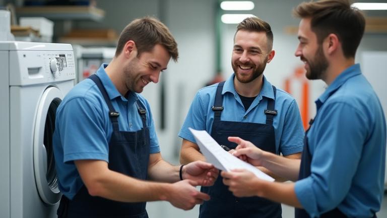 Photo de l'équipe de Rade Réparation dans un atelier moderne et bien rangé